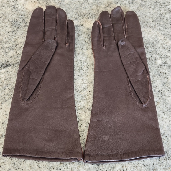 Vintage Women's Medium Dark Brown Leather Gloves - Picture 5 of 11